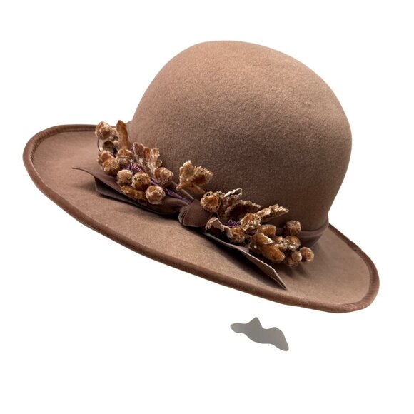 Vintage Carol Carr Brown Wool Hat Floral Accents & Ribbon Detail Made In USA main image 9